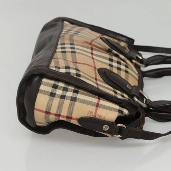 BURBERRY Nova Check Hand Bag PVC Leather 2way Beige Brown Auth 117724 - Picture 9 of 16